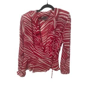 Vintage Y2K HBS Collection Red Zebra Stripe Tie Blouse 12